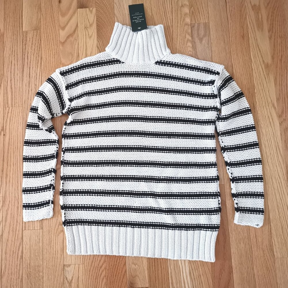 NWT Ralph Lauren women sweater Striped Cotton Linen Turtleneck Knit Pullover XXS